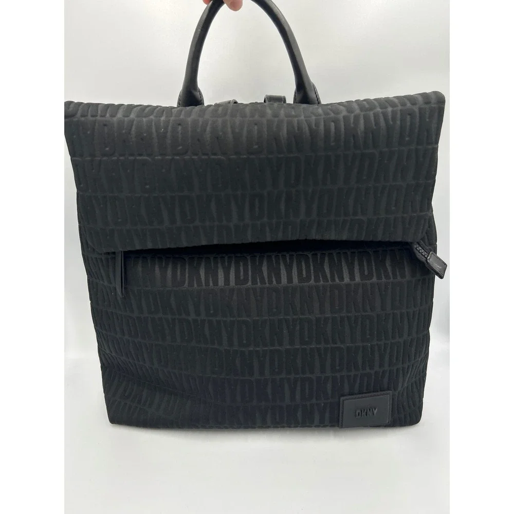 DKNY‎ Bryant Black Embossed Logo Foldover Backpack Handbag R13A3P11